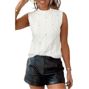 🤍 NWT White Pearled Textured Knit Sweater Vest – Size L (US 12–14)